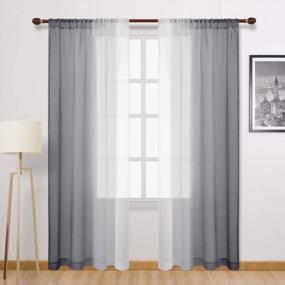 img 4 attached to DWCN Grey Ombre Faux Linen Sheer Curtains - Semi Voile Gradient Rod Pocket Bedroom And Living Room Curtains, Set Of 2 Window Curtain Panels, 52 X 96 Inches Long