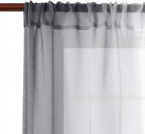 img 3 attached to DWCN Grey Ombre Faux Linen Sheer Curtains - Semi Voile Gradient Rod Pocket Bedroom And Living Room Curtains, Set Of 2 Window Curtain Panels, 52 X 96 Inches Long