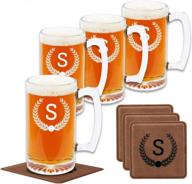 personalized etched beer mugs - set of 4, perfect gift for dad, husband, brother and more - ideal for special occasions like anniversary, wedding or christmas - initial [s] logo