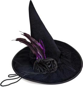 img 4 attached to Glam Up Your Witch Outfit With Skeleteen'S Deluxe Pointed Witch Hat - Velvet, Flowers, Beads, And Purple Feathers Included!