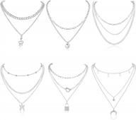 subiceto's 6 piece adjustable layered necklace set - perfect for women who love dainty & multilayer necklaces with butterfly & lock heart pendants in both silver & gold plating logo
