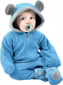 img 4 attached to Newborn Infant Toddler Winter Romper With Fleece Hood And Fold-Over Mittens - Snonook Baby Bunting Winter Suit