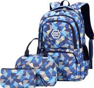 🎒 versatile jiayou geometric printed school bag set - ideal for junior high & university students (2# blue-3pcs,35 l) logo