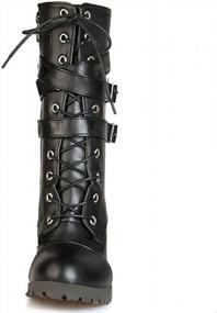 img 2 attached to Women'S Chunky Heel Combat Boots - Caradise Goth Lace-Up Mid Calf Buckles