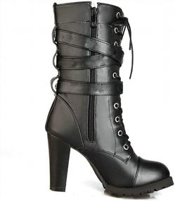img 1 attached to Women'S Chunky Heel Combat Boots - Caradise Goth Lace-Up Mid Calf Buckles