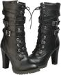 women's chunky heel combat boots - caradise goth lace-up mid calf buckles logo