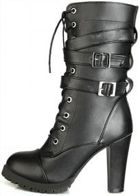 img 3 attached to Women'S Chunky Heel Combat Boots - Caradise Goth Lace-Up Mid Calf Buckles