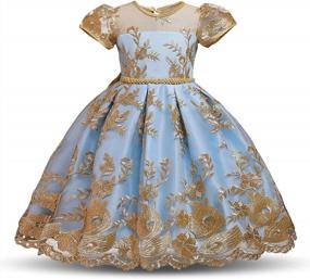 img 2 attached to NNJXD Girl Flower Printed Cotton Elegant Tulle Bow Belt Princess Dress