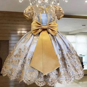 img 3 attached to NNJXD Girl Flower Printed Cotton Elegant Tulle Bow Belt Princess Dress
