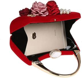 img 2 attached to Женская сумка-клатч с красным цветком на металлическом каркасе, вечерняя сумка, большая свадебная винтажная сумка с резной ручкой для вечеринки, коктейля