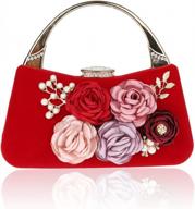 women red flower clutch purse metal frame evening bag large wedding vintage carved handle handbag for party cocktail logo