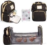 🎒 large diaper bag backpack with changing station, bassinet, usb charging port | waterproof baby diaper bag for travel - unisex design for moms and dads (black) logo