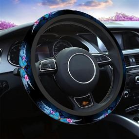 img 4 attached to 🦋 Swono Universal 15" Steering Wheel Covers - Abstract Blue Butterfly and Pink Flower Design - Cute Car Steering Wheel Cover for Men, Women, Girls - Car Accessories