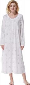 img 4 attached to Soft 100% Cotton Nightgowns For Elegant Women - Lightweight And Comfortable Long-Sleeve House Dresses Ideal For Older Ladies By Keyocean