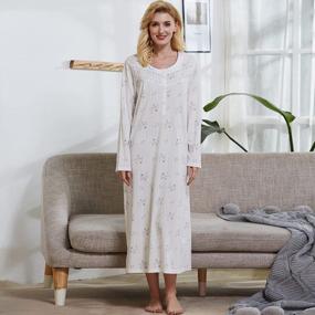 img 2 attached to Soft 100% Cotton Nightgowns For Elegant Women - Lightweight And Comfortable Long-Sleeve House Dresses Ideal For Older Ladies By Keyocean