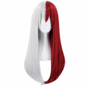 img 2 attached to Women'S Ombre Red Degradada Long Natural Wavy Synthetic Cosplay Costume Half Silver Wig Cap JoneTing Halloween Wig