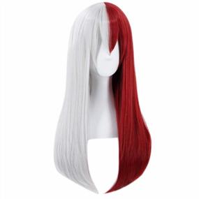 img 1 attached to Women'S Ombre Red Degradada Long Natural Wavy Synthetic Cosplay Costume Half Silver Wig Cap JoneTing Halloween Wig