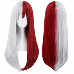 img 4 attached to Women'S Ombre Red Degradada Long Natural Wavy Synthetic Cosplay Costume Half Silver Wig Cap JoneTing Halloween Wig