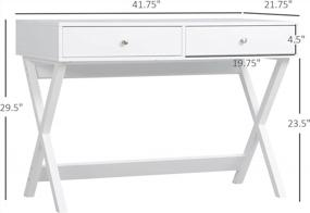img 2 attached to Modern White Computer Desk With Two Drawers, HOMCOM Writing Table X-Shaped Leg For Home Office, Bedroom Vanity Makeup