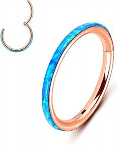img 4 attached to Qmcandy 16G Opal Segment Nose Rings Hinged Clicker Hoop Stainless Steel Sleeper Earrings