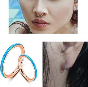 img 2 attached to Qmcandy 16G Opal Segment Nose Rings Hinged Clicker Hoop Stainless Steel Sleeper Earrings