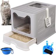 🐾 pinvnby large foldable cat litter box with drawer: convenient enclosed potty tray with lid, anti-splashing design, easy clean, no smell - gray/blue/pink logo