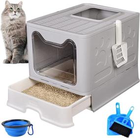 img 4 attached to 🐾 PINVNBY Large Foldable Cat Litter Box with Drawer: Convenient Enclosed Potty Tray with Lid, Anti-Splashing Design, Easy Clean, No Smell - Gray/Blue/Pink