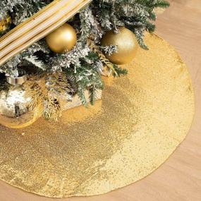 img 4 attached to Gold Sequin Christmas Tree Skirt - 48 Inch Round Sparkly Fabric For Festive Holiday Decorations