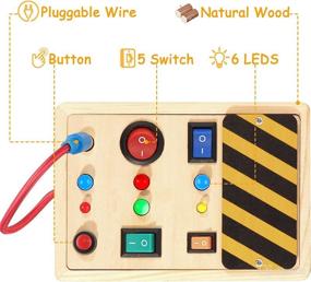 img 3 attached to 🧸 Sensory Toddler Busy Board: Montessori Wooden Toys with LED Buttons, Pluggable Wires - Perfect for Travel & Gifting to Ages 1-4