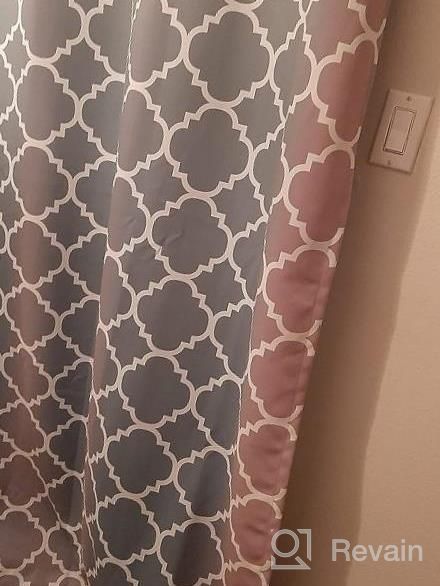 img 1 attached to Thermal Insulated Extra Wide Blackout Curtain For Sliding Glass Door - Grommet Top Patio Door Curtain In Dove And White Moroccan Tile Quatrefoil Pattern (100X96 Inches) By H.VERSAILTEX review by Kimberly Thomas