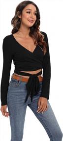 img 2 attached to Famulily Women'S Sexy Deep V Neck Bandage Surplice Wrap Crop Top Blouse