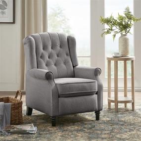 img 4 attached to Grey Tufted Recliner Chair With Padded Seat, Backrest, Nailhead Trim - YANXUAN