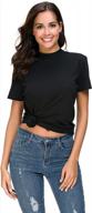 comfortable and stylish: women's short sleeve mock neck ribbed tee shirt tops логотип