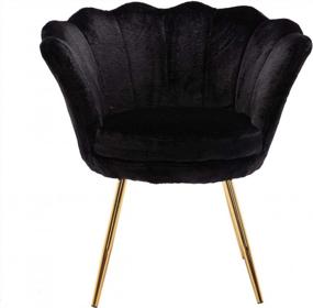img 2 attached to Faux Fur Accent Vanity Chair Armchair, Upholstered Lotus Desk Chair With Gold Plating Legs For Living Room/Bedroom/Apartment - Guyou Comfy (Black)