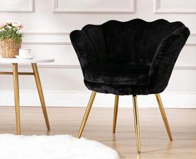 img 4 attached to Faux Fur Accent Vanity Chair Armchair, Upholstered Lotus Desk Chair With Gold Plating Legs For Living Room/Bedroom/Apartment - Guyou Comfy (Black)