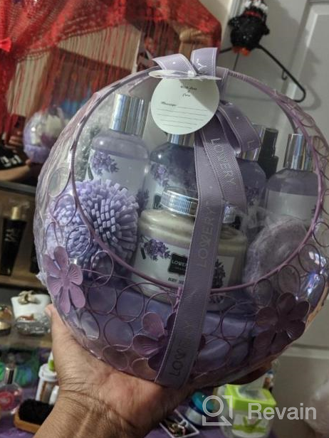 img 1 attached to Luxury Christmas Gift Basket For Women And Men - Hot & Cold Gel Eye Mask, Lavender Lilac Deluxe Home Spa Set With Bath Bombs, Massage Oil, Purple Wired Candy Dish & More! review by David Weis