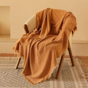 img 1 attached to Cozy Up With ZonLi'S Orange Cotton Throw Blanket: Perfect For Summer Days On The Couch Or In Bed!