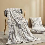 3 piece soft faux fur throw blanket set - light grey marble print, 50x60 with decorative pillow covers 20x20 for bed sofa logo