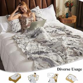 img 1 attached to Комплект из 3 мягких одеял из искусственного меха - светло-серый мраморный принт, 50X60 с декоративными наволочками 20X20 для дивана-кровати