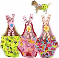 моющиеся подгузники для собак для домашних животных женского пола - набор из 3 штук с подтяжками - остающийся дизайн - идеально подходит для мелких пород - размер талии 10-12 дюймов (зеленый, розовый и синий) логотип
