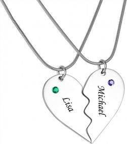 img 4 attached to Customizable Heart Puzzle Necklace Set With Birthstones And Personalized Names | Valyria Stainless Steel Jewelry Pieces