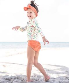 img 2 attached to RuffleButts®: Long Sleeve Rash Guard 2 Piece Swimsuit Set with UPF 50+ Sun Protection and Zipper - Baby/Toddler Girls