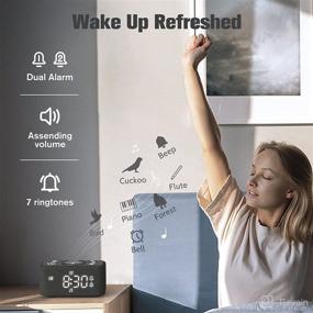 img 2 attached to REACHER Alarm Clock: Dual Alarm with White Noise Machine, 7 Wake Up Sounds, 12 Soothing Sleep Sounds, Auto-Off Timer, Dimmable, Battery Backup - Ideal for Adults, Bedrooms