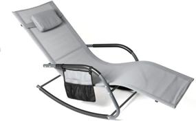 img 4 attached to Grey Lounger Patio Chaise Sunbathing Chair With Recliner, Movable Sleep Bed, Breathable Texteline Fabric And Pillow Included - Wostore Rocking Lounger