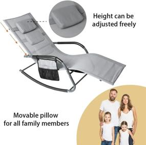 img 2 attached to Grey Lounger Patio Chaise Sunbathing Chair With Recliner, Movable Sleep Bed, Breathable Texteline Fabric And Pillow Included - Wostore Rocking Lounger