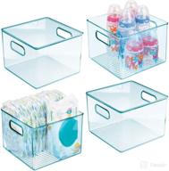 🔵 mdesign deep storage organizer container - sea blue - 8" cube, 4 pack - for kitchen, pantry, nursery, bedroom, playroom - holds kids/child supplies, snacks, bottles, baby food, diapers, wipes, toys логотип