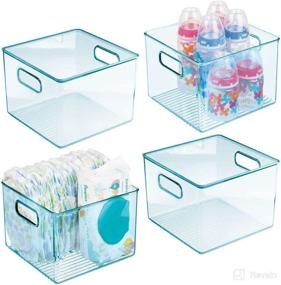 img 4 attached to 🔵 mDesign Deep Storage Organizer Container - Sea Blue - 8" Cube, 4 Pack - for Kitchen, Pantry, Nursery, Bedroom, Playroom - Holds Kids/Child Supplies, Snacks, Bottles, Baby Food, Diapers, Wipes, Toys