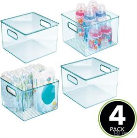 img 3 attached to 🔵 mDesign Deep Storage Organizer Container - Sea Blue - 8" Cube, 4 Pack - for Kitchen, Pantry, Nursery, Bedroom, Playroom - Holds Kids/Child Supplies, Snacks, Bottles, Baby Food, Diapers, Wipes, Toys