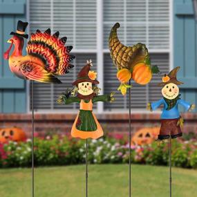 img 4 attached to Set Of 4 Thanksgiving Metal Yard Stakes - Pumpkin, Turkey, Scarecrow Designs For Fall Garden Outdoor Decoration