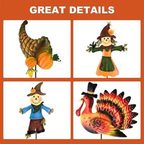 img 1 attached to Set Of 4 Thanksgiving Metal Yard Stakes - Pumpkin, Turkey, Scarecrow Designs For Fall Garden Outdoor Decoration